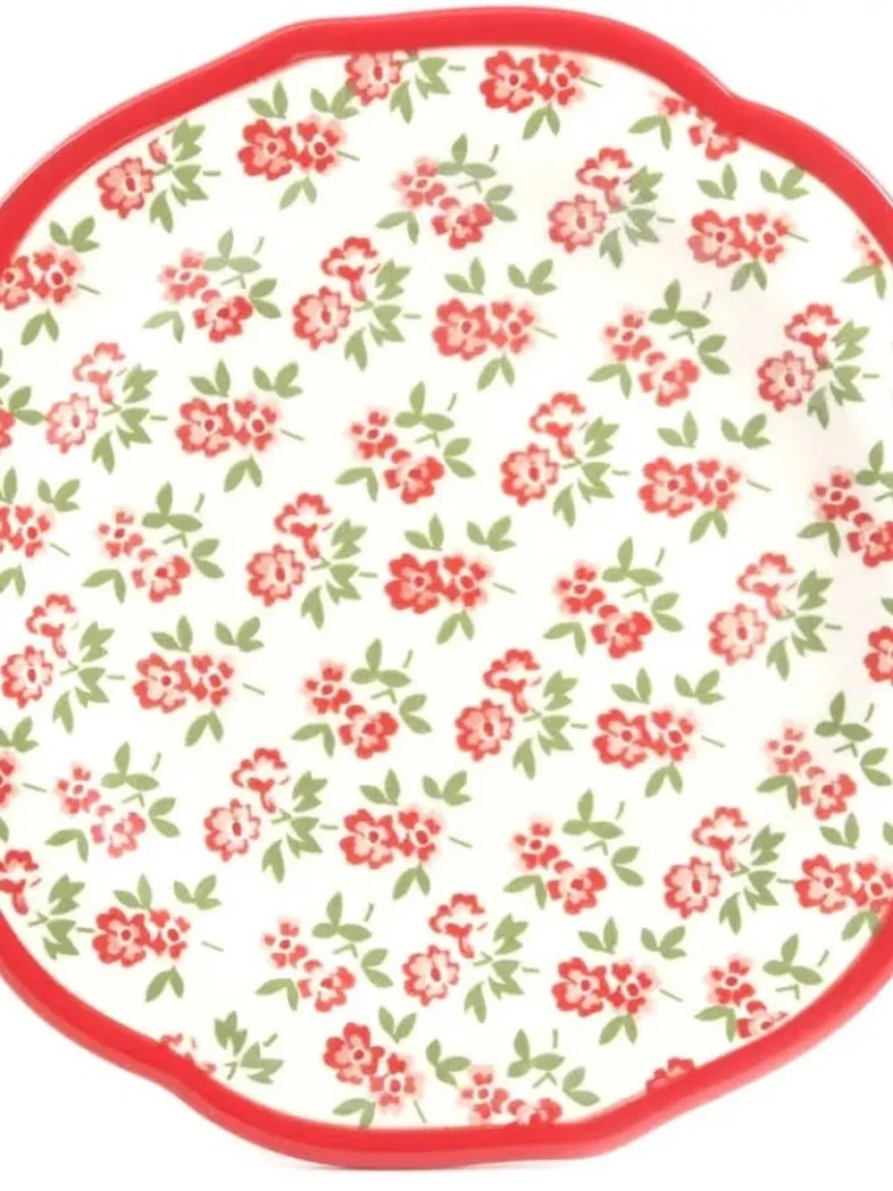 Scalloped Floral Dinner Plate in Red and Green - Elegant Party Plate